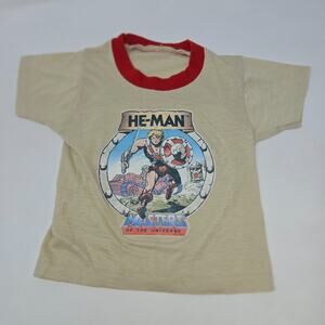 Vintage He-Man Masters of the Universe 1983 Kid's T-Shirt Size 2-4 Beige Red